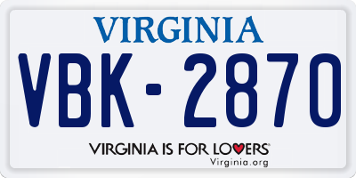 VA license plate VBK2870