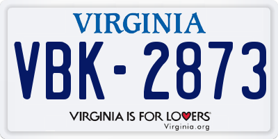 VA license plate VBK2873