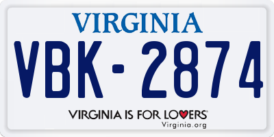 VA license plate VBK2874