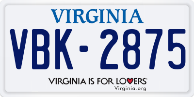 VA license plate VBK2875