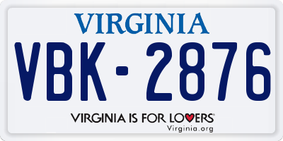 VA license plate VBK2876