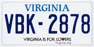 VA license plate VBK2878