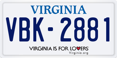 VA license plate VBK2881