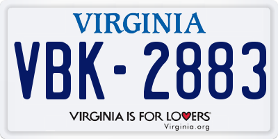 VA license plate VBK2883