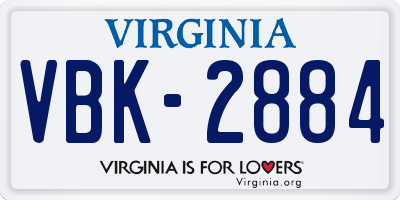 VA license plate VBK2884