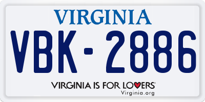 VA license plate VBK2886