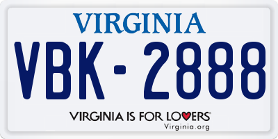 VA license plate VBK2888