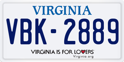 VA license plate VBK2889