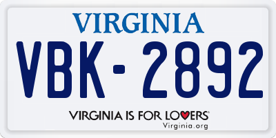 VA license plate VBK2892