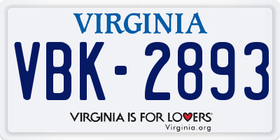 VA license plate VBK2893