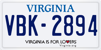 VA license plate VBK2894