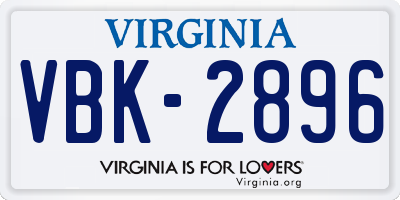 VA license plate VBK2896