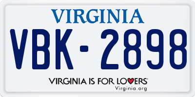 VA license plate VBK2898