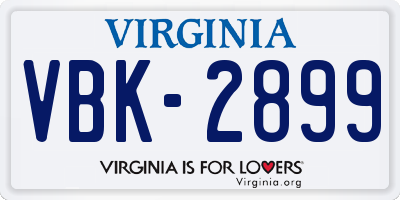 VA license plate VBK2899