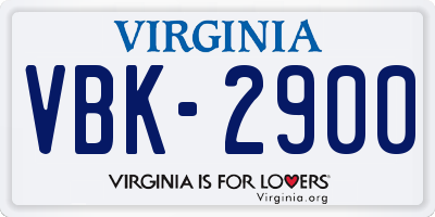 VA license plate VBK2900