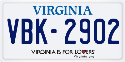 VA license plate VBK2902