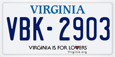 VA license plate VBK2903