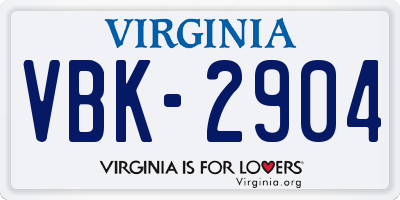 VA license plate VBK2904