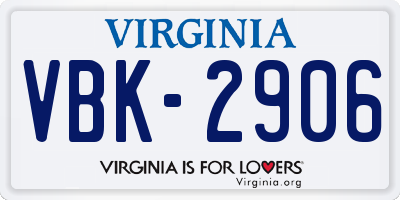 VA license plate VBK2906