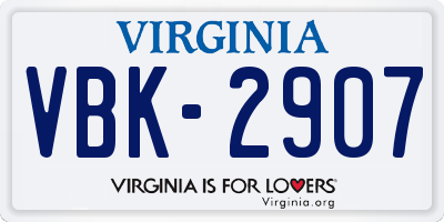 VA license plate VBK2907