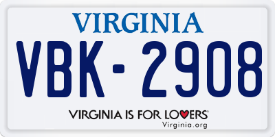 VA license plate VBK2908