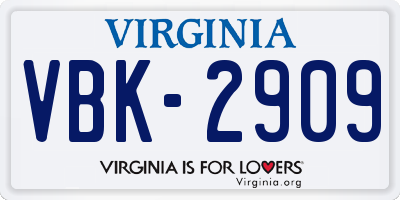 VA license plate VBK2909