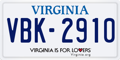 VA license plate VBK2910