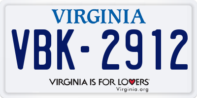 VA license plate VBK2912