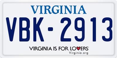 VA license plate VBK2913