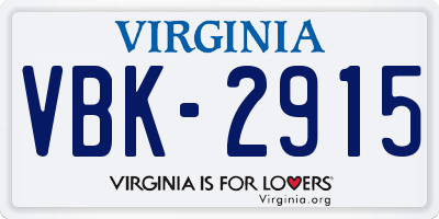 VA license plate VBK2915