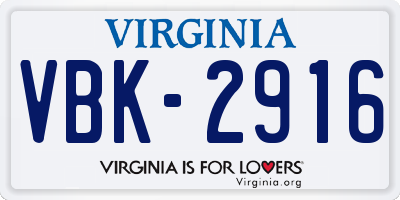 VA license plate VBK2916