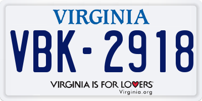 VA license plate VBK2918