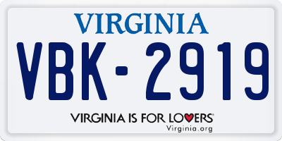 VA license plate VBK2919