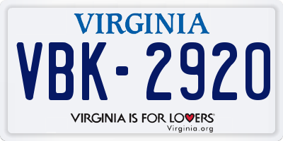 VA license plate VBK2920