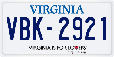 VA license plate VBK2921