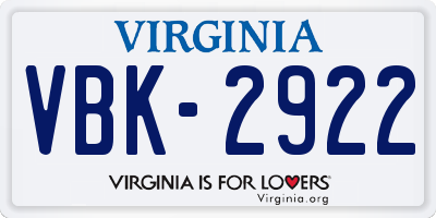 VA license plate VBK2922