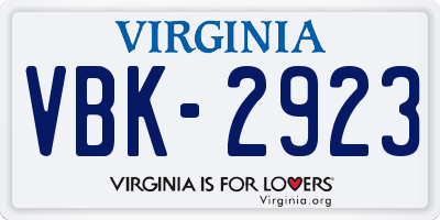 VA license plate VBK2923