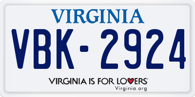 VA license plate VBK2924