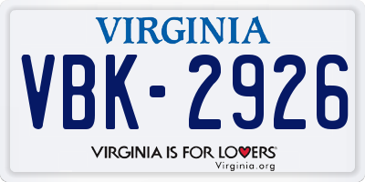 VA license plate VBK2926