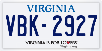VA license plate VBK2927