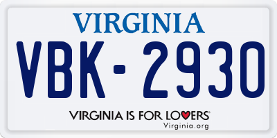 VA license plate VBK2930