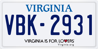 VA license plate VBK2931