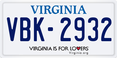 VA license plate VBK2932
