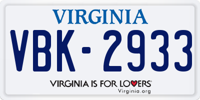 VA license plate VBK2933