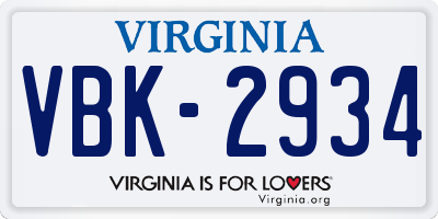 VA license plate VBK2934