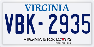 VA license plate VBK2935
