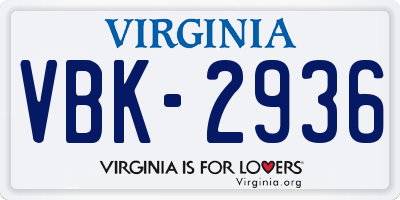 VA license plate VBK2936