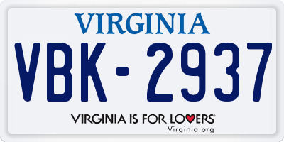 VA license plate VBK2937