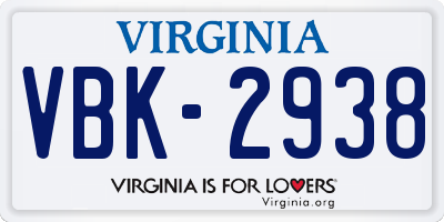 VA license plate VBK2938