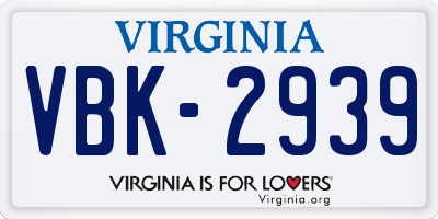 VA license plate VBK2939